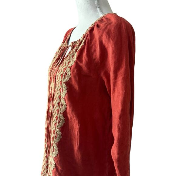 JOHNNY WAS Women’s Embroidered Linen Lightweight Tunic Top Burnt Orange Size S - Picture 4 of 10